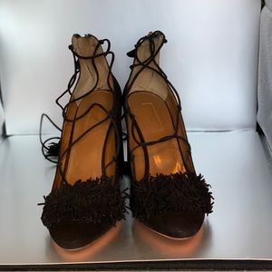 Like New Aquazzura Wild Pump 85mm Black Suede Size 38, Worn Once